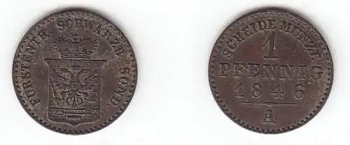 1 Pfennig Kupfer Münze Schwarzburg Sondershausen 1846 A f. ss/ ss-