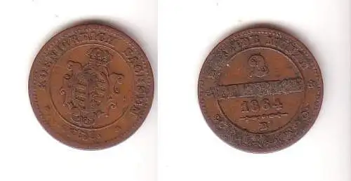 2 Pfennige Kupfer Münze Sachsen 1864 B ss