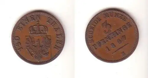 3 Pfennige Kupfer Münze Preussen 1867 B