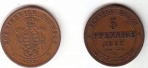 5 Pfennige Kupfer Scheide Münze Sachsen 1862 B