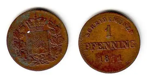 1 Pfennig Kupfer Münze Bayern 1871 (108014)