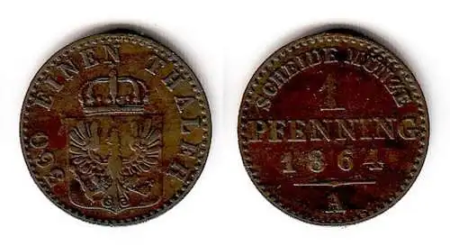 1 Pfennig Kupfer Münze Preussen 1864 A (109591)