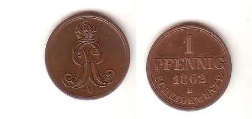 1 Pfennig Kupfer Münze Hannover 1862 B ss+