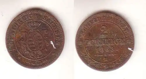 2 Pfennige Kupfer Münze Sachsen 1863 B s/ ss