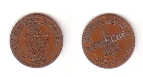 1 Pfennig Kupfer Münze Sachsen 1863 B ss