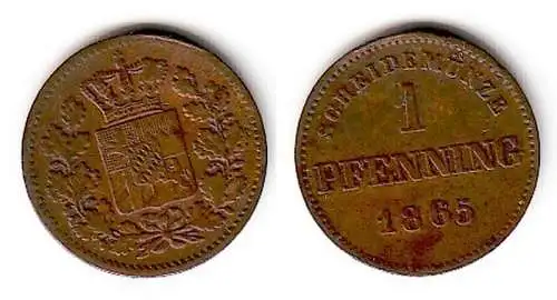 1 Pfennig Kupfer Münze Bayern 1865 (109376)