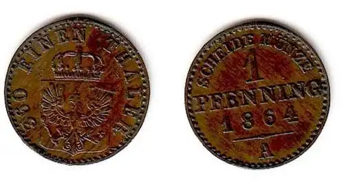 1 Pfennig Kupfer Münze Preussen 1864 A (109590)