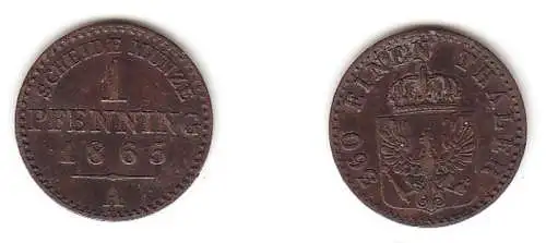 1 Pfennig Kupfer Münze Preussen 1865 A