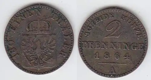 2 Pfennige Kupfer Münze Preussen 1864 A