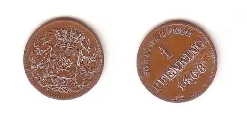 1 Pfennig Kupfer Münze Bayern 1868