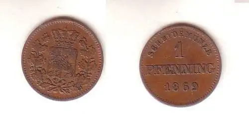 1 Pfennig Kupfer Münze Bayern 1869