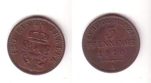 3 Pfennige Kupfer Münze Preussen 1870 A ss