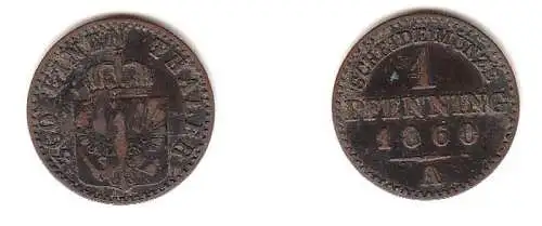 1 Pfennig Kupfer Münze Preussen 1860 A ss