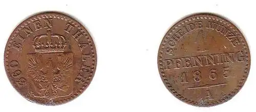 1 Pfennig Kupfer Münze Preussen 1865 A ss+