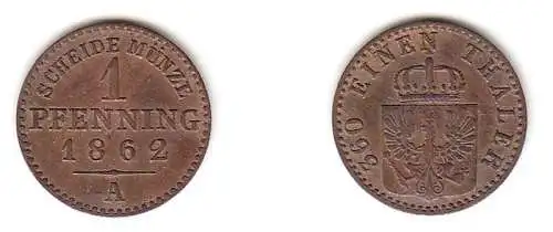 1 Pfennig Kupfer Münze Preussen 1862 A ss+