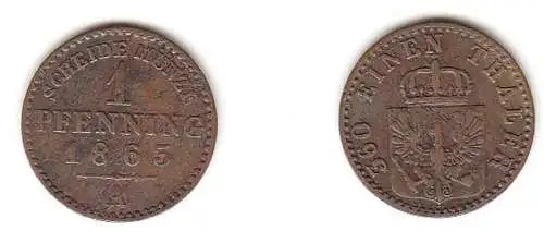 1 Pfennig Kupfer Münze Preussen 1863 A ss