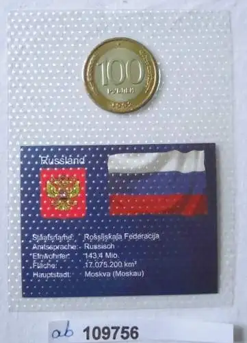 Münze 100 Rubel Russland 1992 in TOP Erhaltung im Blister