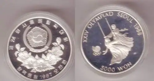 5000 Won Silber Münze Südkorea 1986 Olympiade Seoul 1987