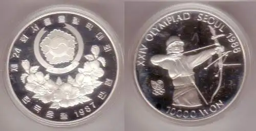 10000 Won Silber Münze Südkorea 1988 Olympiade Seoul Bogenschießen 1987