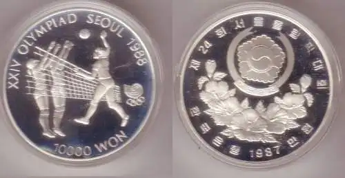 10000 Won Silber Münze Südkorea 1988 Olympiade Seoul Volleyball 1987