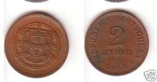 2 Centavos Kupfer Münze Portugal 1918