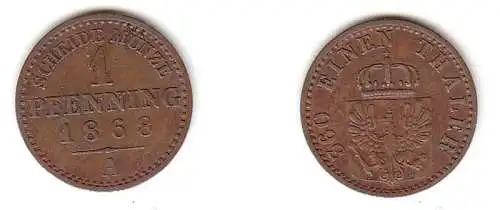 1 Pfennig Kupfer Münze Preussen 1868 A