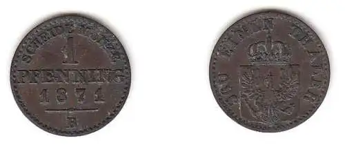 1 Pfennig Kupfer Münze Preussen 1871 B ss