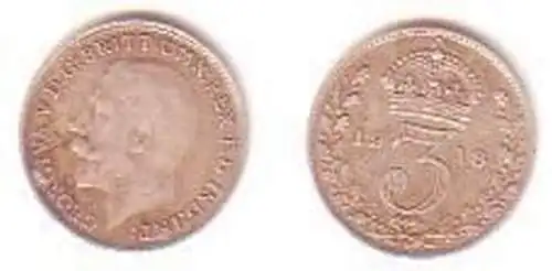 3 Pence Silber Münze Großbritannien 1918