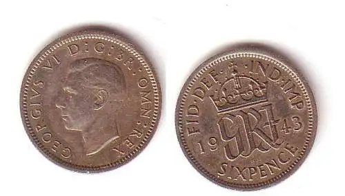 6 Pence Silber Münze Großbritannien 1943