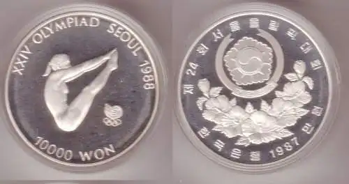 10000 Won Silber Münze Südkorea 1988 Olympiade Seoul Turmspringerin 1987