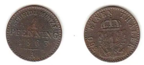 1 Pfennig Kupfer Münze Preussen 1863 A f. ss