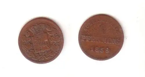 1 Pfennig Kupfer Münze Bayern 1859