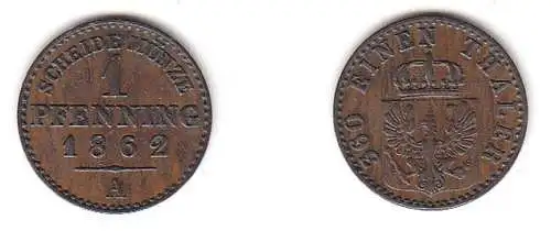 1 Pfennig Kupfer Münze Preussen 1862 A ss