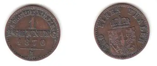 1 Pfennig Kupfer Münze Preussen 1870 A ss