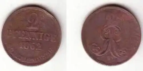 kleine 2 Pfennig Kupfer Münze 1862 Hannover