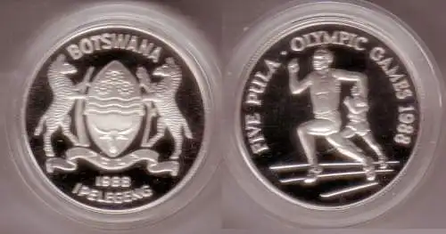 5 Pula Silber Münze Botswana Olympia Seoul 1988 Läufer, Wappen