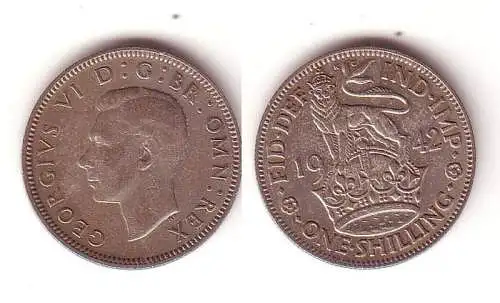 1 Schilling Silber Münze Großbritannien 1942