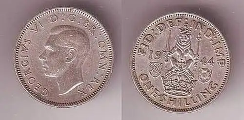 1 Schilling Silber Münze Großbritannien 1944