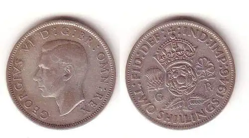 2 Schilling Silber Münze Großbritannien 1946