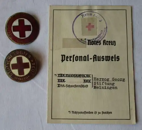 Deutsches Rotes Kreuz DRK Personal-Ausweis + Abzeichen Schwester 1945 (133552)