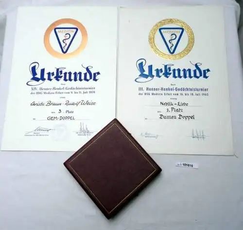 Sieger-Medaille III: Henner-Henkel-Gedächtnisturnier Erfurt 1965 + Urkunde