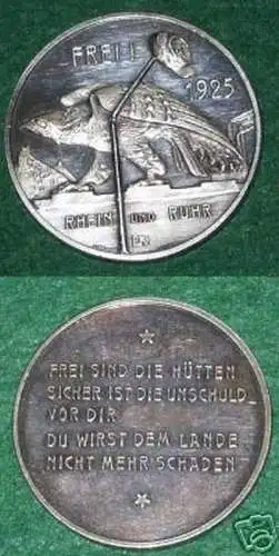 seltene Silber Medaille Rhein und Ruhr frei! 1925