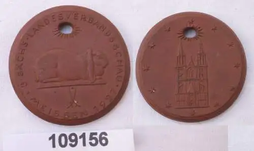 DDR Medaille aus Meissner Porzellan 3. sächs. Landesverbandsschau Meissen 1927