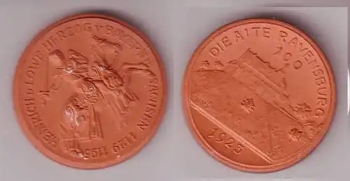 alte braune Porzellan Medaille Welfen Serie "Die Ravensburg" 1923