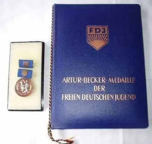 DDR Orden FDJ Artur Becker in Bronze + Etui + Urkunde