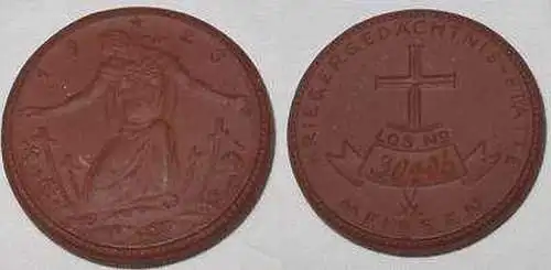 Porzellan Medaille Meißen Kriegergedächtnis Stätte 1923