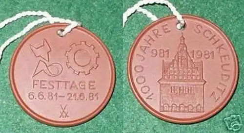 schöne Porzellanmedaille 1000 Jahre Schkeuditz 1981