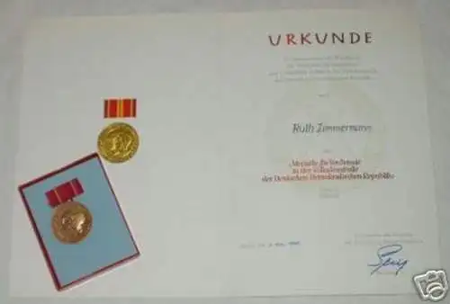 DDR Medaille für Verdienste Volkskontrolle plus Urkunde