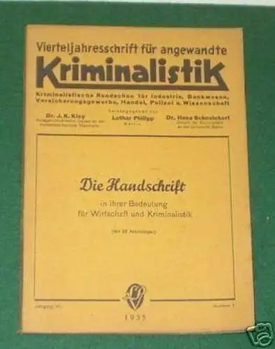 Zeitschrift Kriminalistik "Die Handschrift" Nr. 1/1935