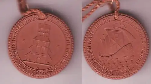 seltene braune DDR Porzellan Medaille 500 Jahre Stadtkirche St. Marien Borna 195